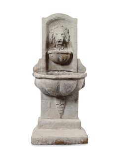 A George III Style Stone Lion and Shell Fountain