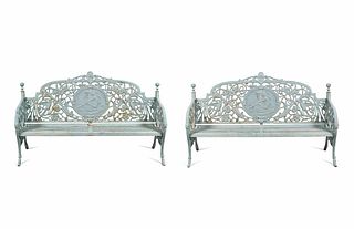 A Pair of Coalbrookdale Style Cast Iron Benches