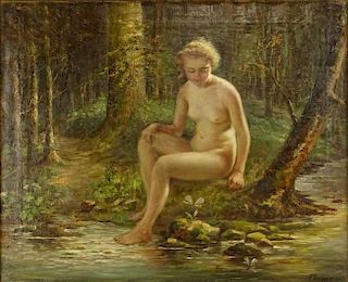Early 20th Century American School Oil on Canvas "Nude In Forest"