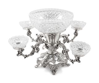 An English Silver-Plate and Cut Glass Epergne