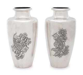 A Pair of Japanese Silver Vases