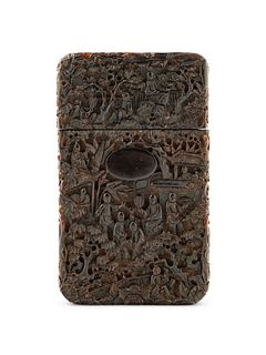 A Chinese Carved Tortoise Shell Card Case