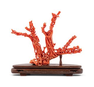 A Chinese Carved Coral Figural Group