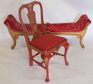 Midcentury Gilt And Upholstered Bench Together