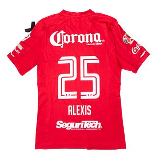 Deportivo Toluca Fútbol Club. Jersey firmado por Alexis Canelo. Con la frase Fuerza México. Torneo de apertura 2017.