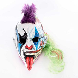Lucha libre AAA Worldwide. Psycho Clown. Máscara de látex autografiada pintada a mano con peluca. Multicolor. Con certificado.
