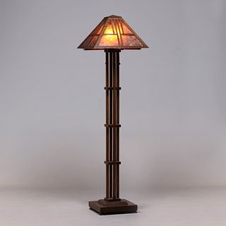 Contemporary Arts & Crafts Oak & Mica Floor Lamp