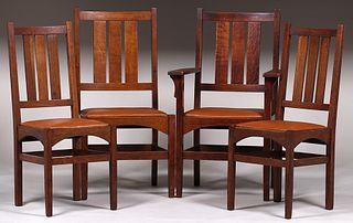 4 Gustav Stickley Harvey Ellis Dining Chairs c1910