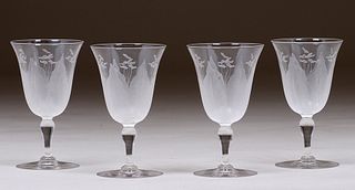 Set of 4 Gustav Stickley Lily Pattern Crystal Glasses