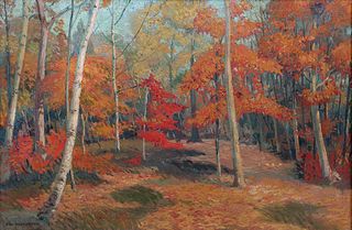Edwin Waldecker Painting Autumn Trees c1920s