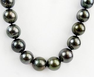 AIGL Certified Graduated Single Strand of Thirty Three (33) Tahitian Grey Pearl Necklace