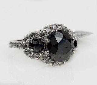 AIG Certified 7.48 Carat Fancy Black Diamond Three Stone Ring