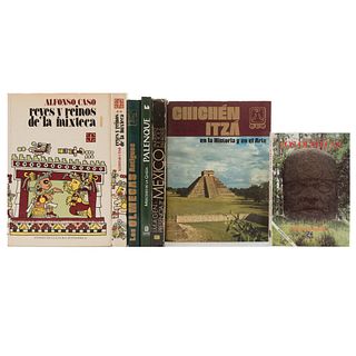 LOTE DE LIBROS SOBRE MÉXICO PREHISPÁNICO, BARROCO. a) Palenque. b) Los Olmecas. c) Chichén Itzá en la Historia y en el Arte. Piezas: 7.