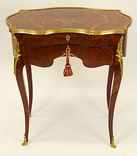 Early 20th Century French Louis XV Style Bronze Mounted Marquetry Inlay Kidney Table