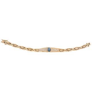 Bracelet with one sapphire and 60 diamonds in 14k yellow gold. Weight: 31.3 g. Length: 7"