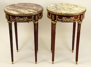 Pair of Fine Quality 19/20th Century French Gilt Bronze Mounted Mahogany Gueridons with Breche Violette Marble Tops