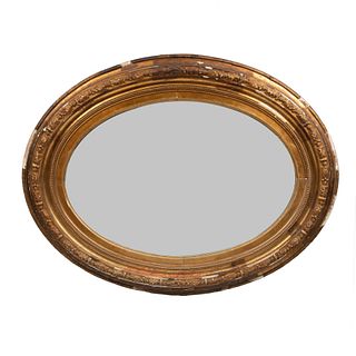 Mirror. Oval design. Wooden frame, resin moldings with organic motifs and beveled moon. 49.6 x 64.5" (126 x 164 cm)