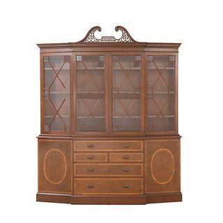 Cabinet. 20th century. Carved in wood. 5 drawers, 6 hinged doors, 4 with glass. 90.5 x 75.5 x 15.7" (230 x 192 x 40 cm)