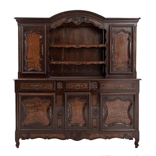 Buffet. France. 20th century. Louis XV style. Wood. Upper shelves, 2 drawers, 5 doors. 79.5 x 74.8 x 19.6" (202 x 190 x 50 cm)