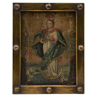 Virgin of the Immaculate Conception. Mexico, 18th century. Oil on canvas. 12.9 x 10.2" (33 x 26 cm)