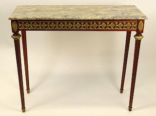Small 20th Century French Bronze Mounted Mahogany Console with Marble Top