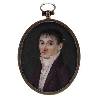 Portrait of a Gentleman. Mexico, 19th century. Gouache on ivory sheet. Locket with brass border. 2.3 x 1.9" (6 x 5 cm)