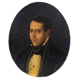 Portrait of Gentleman. Mexico, 19th century. Oil on copper sheet. 3.2 x 2.6" (8.2 x 6.7 cm)