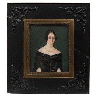 Portrait of Lady. Mexico, 1844. Gouache on ivory sheet. Signed "I. Cariñol" and dated "1844". 2.3 x 1.9" (6 x 5 cm)