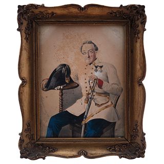 Portrait of Military Man. Germany, 19th century. Watercolor on cardboard. Signed "Grûnnes". 6.2 x 4.7" (16 x 12 cm)