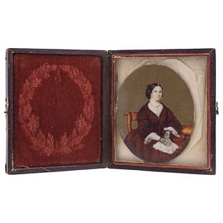 Portrait of Lady. Mexico, 19th century. Gouache on ivory sheet. Dated "1846". 2.9 x 2.3" (7.5 x 6 cm)