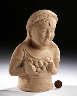 Roman Terracotta Child Holding Basket of Fruit