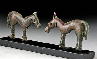 Pair Roman Bronze Horse Appliques Custom Stand