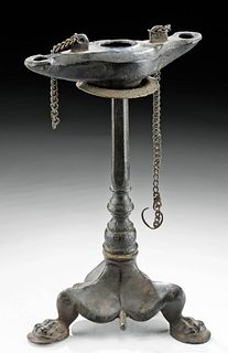 Byzantine Bronze Oil Lamp & Lamp Stand