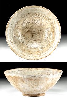 Medieval Fatimid Lusterware Pottery Bowl with Musician