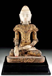 18th C. Burmese Gilded Wood and Stone Buddha