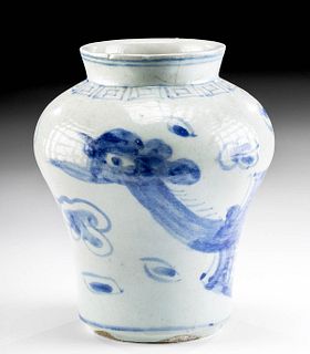 19th C. Korean Blue and White Phoenix Jar
