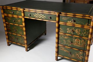 Contemporary Faux Bamboo Chinoiserie Green Painted Desk