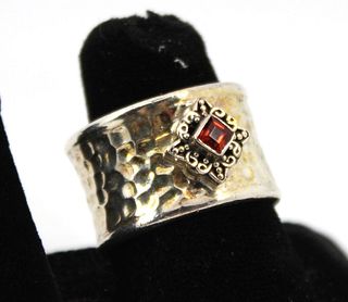 Sterling Silver and Square Garnet Ring
