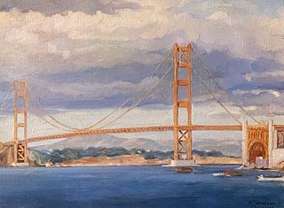 San Francisco Golden Gate Bridge Painting c1940s