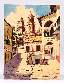 Vintage Watercolor Taxco Mexico c1950s