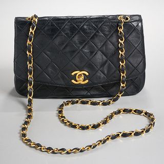 Chanel black leather classic single flap handbag