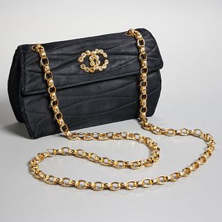 Chanel black satin diamante CC shoulder bag