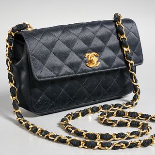 Chanel black satin single flap handbag