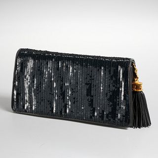 Chanel black sequin clutch evening bag
