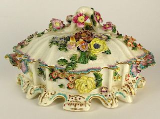 Circa 1820 English Colebrookdale Covered Dish with Relief Floral Decoration