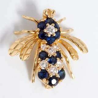 14k gold, diamond & sapphire bee brooch