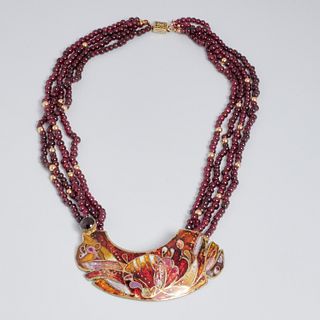 Walter Belizario champleve & garnet necklace