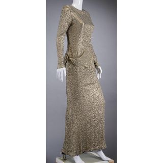 Bill Blass gold lame & chiffon gown
