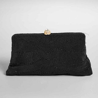 Vintage black beaded evening handbag