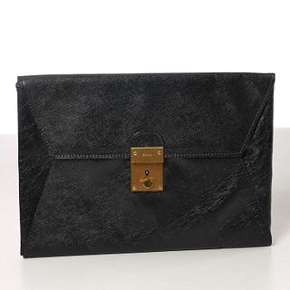 Gucci black leather envelope clutch